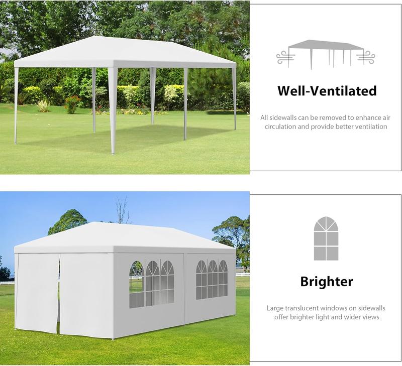 10' x 20' Outdoor White Waterproof Gazebo Canopy Tent with Removable Sidewalls Windows Heavy Duty Tent for Party Wedding Events Beach BBQ… party tent