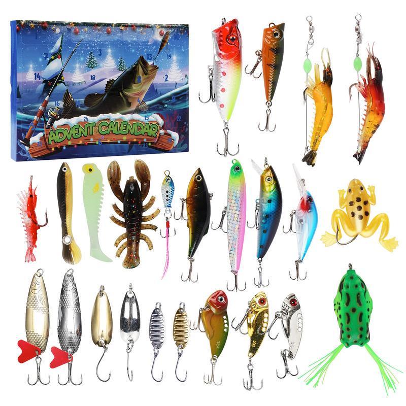 Fishing Lure Advent Calendar 24-Days Fish Lures Set 2024 Advent Calendar Fishing Christmas Countdown Fishing Lures Set for Teen