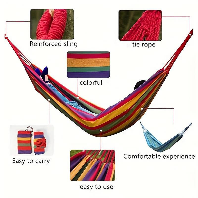 Colorful Hammock with Drawstring & Storage Bag, 1 Set Heavy-duty Travel Hammock, Easy-to-use Portable Camping Hammock for Indoor & Outdoor Relaxation