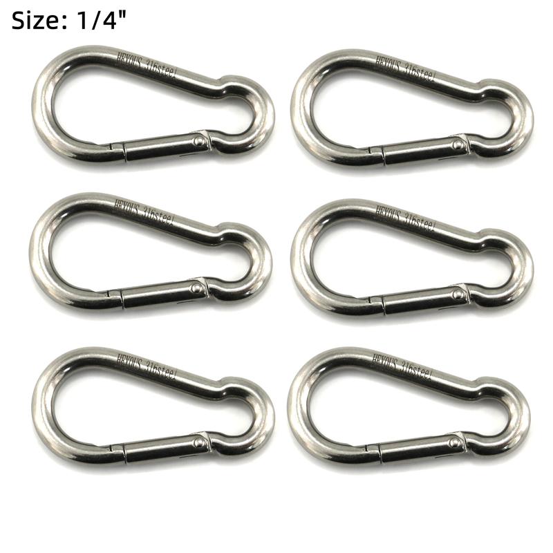 4pcs 1 4'' Heavy Duty Carabiner Clips, 316 Stainless Steel Carabiner Hooks, Multi-Purpose Spring Snap Hook, Fishing, Hiking, Boating, Sailing, Camping (M6)