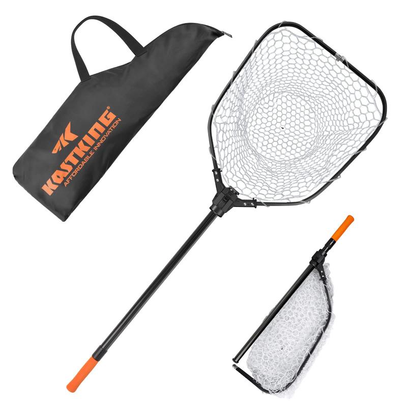 KastKing Brutus Fishing Net, Foldable Extendable Fish Landing Net, Lightweight & Portable Fishing Net with Soft EVA Foam Handle, Holds up to 44lbs 20KG, Fish-Friendly Mesh for a Safe Release