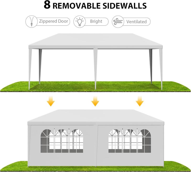 10' x 20' Outdoor White Waterproof Gazebo Canopy Tent with Removable Sidewalls Windows Heavy Duty Tent for Party Wedding Events Beach BBQ… party tent