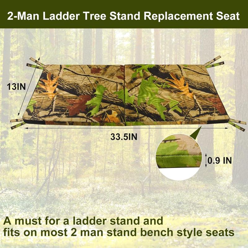 Foldable Two Man Tree Stand Seat Cushion, 33.5''*13'' Camo Ladder Tree Stand Seat Replacement Pad Waterproof Deer Hunting Seat Cushion for Camping Fishing Hiking Outdoor Activities