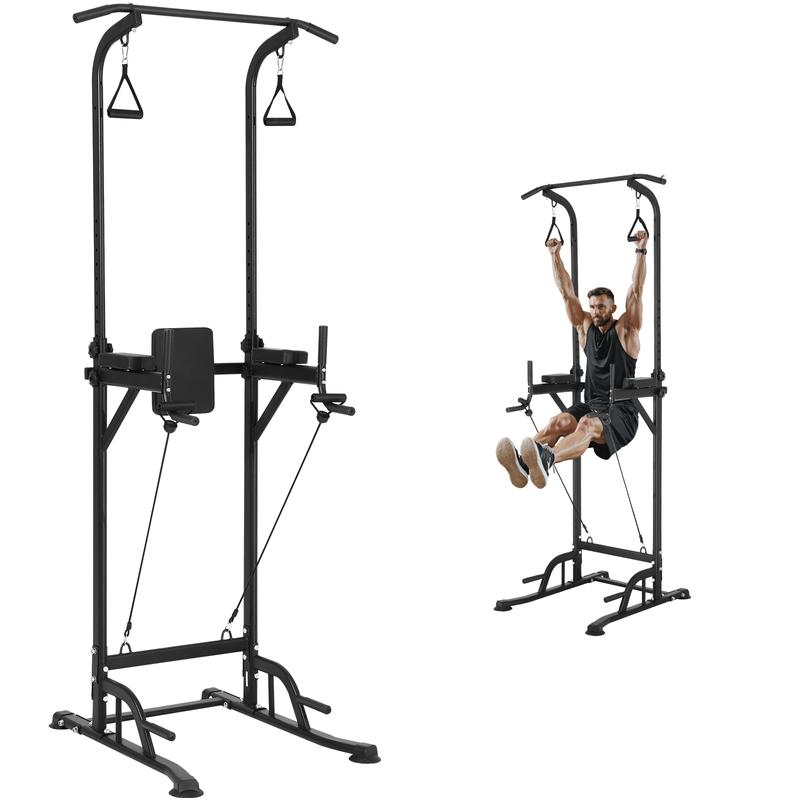 VEVOR Power Tower Dip Station, 10-Level Height Adjustable Pull Up Bar Stand, Multi-Function Home Gym Strength Training Fitness Workout Equipment with 7-Level Adjustable Backrest, PU Elbow Pads, 440LBS