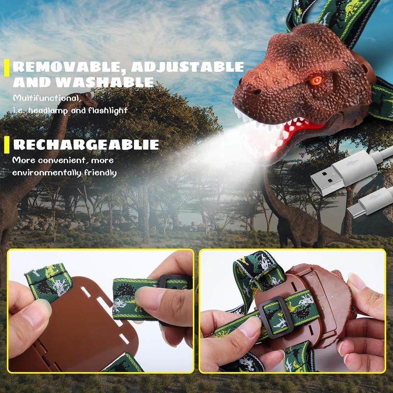 USB Rechargeable Dinosaur Head Design Headlamp, Outdoor Camping Headlight, 90° Rotating Outdoor LED Night Light