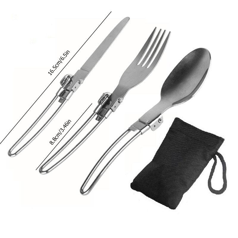 Stainless Steel Folding Cutlery Set, 1 Set Portable Folding Spoon & Fork & Knife Set, Professional Outdoor Tableware for Camping & Hiking