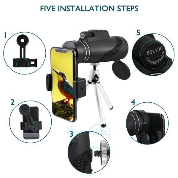 Day Night Military Telescope 80X100 Zoom HD Monocular Mobile Phone Telescope