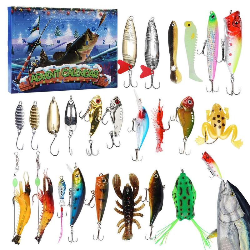 Fishing Lure Advent Calendar 24-Days Fish Lures Set 2024 Advent Calendar Fishing Christmas Countdown Fishing Lures Set for Teen