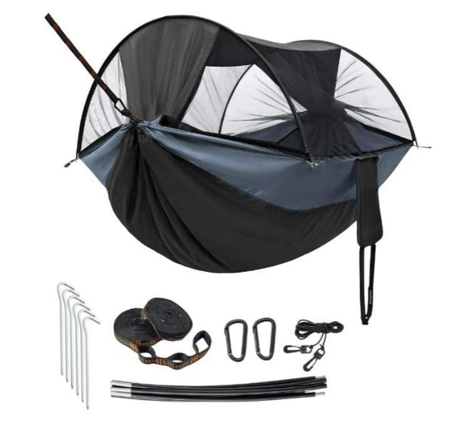 3-in-1 Camping Hammock Tent - Portable Black Hammock with 550lbs Max Load Capacity