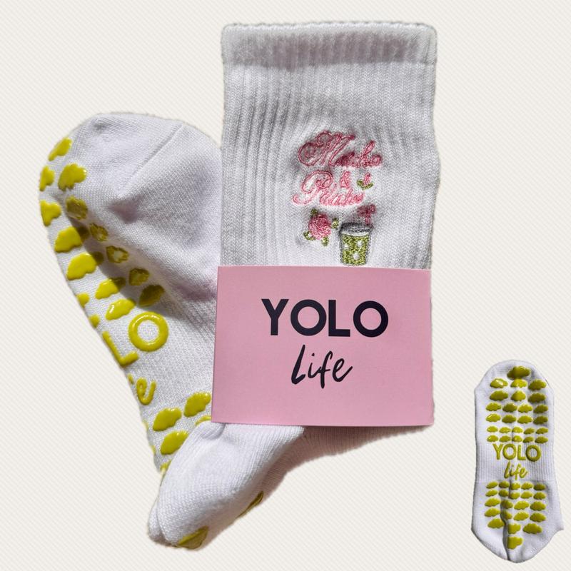 “Matcha & Pilates“ ??embroidered Pilates crew socks