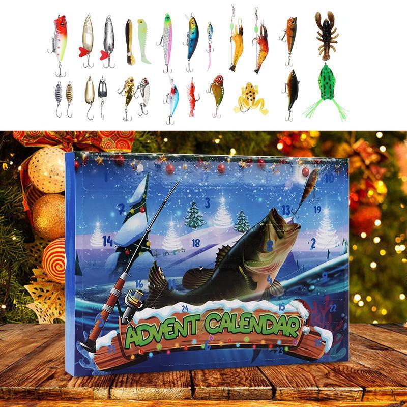 Fishing Lure Advent Calendar 24-Days Fish Lures Set 2024 Advent Calendar Fishing Christmas Countdown Fishing Lures Set for Teen