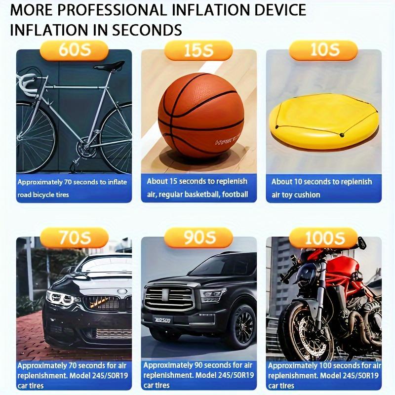 Portable Car Tire Inflator, 4 Modes Car Air Compressor with LED Light, Rechargeable Air Pump for Ball, Bicycle, Motorcycle, Car Tire Inflation