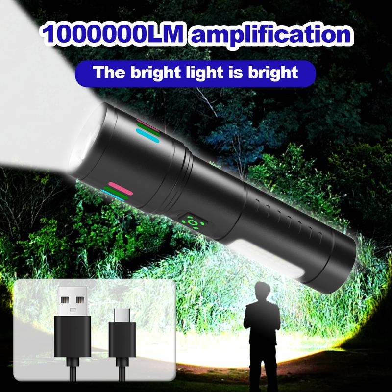 Usb Rechargeable Led Flashlights Summer Gifts, Waterproof Zoomable Flashlight Led Lights, Portable Lighting Equipment, for Outdoor Camping Fishing