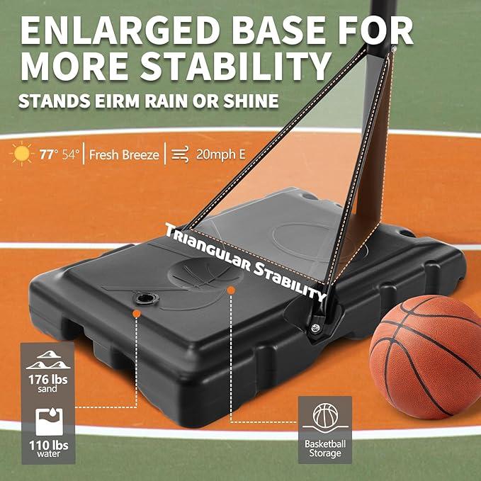 Adjustable Outdoor Basketball Hoop for Kids and Adults 4.2-10ft, with Shatterproof Backboard & Rust-Proof Steel Poles