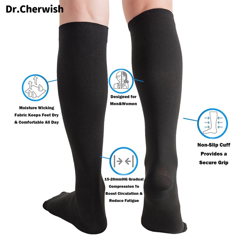 [Only for Gift]Dr.cherwish Compression Socks for Women & Men 2Pair Circulation Knee High Support Sock for Nurses, Pregnancy, Travel, Athletic, Running, Cycling