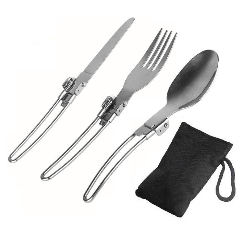 Stainless Steel Folding Cutlery Set, 1 Set Portable Folding Spoon & Fork & Knife Set, Professional Outdoor Tableware for Camping & Hiking