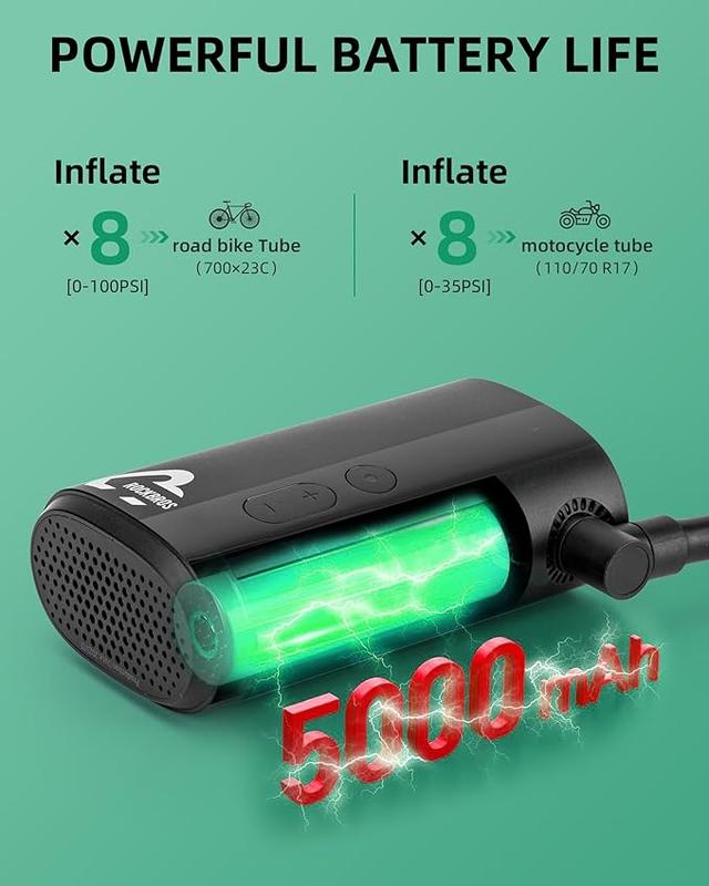 ROCKBROS 150PSI Mini Electric Bike Pump, 32s Fast Inflation, Bike Tire Pump with Digital Gauge, Auto-Shutoff, Compatible with Presta and Schrader Valves