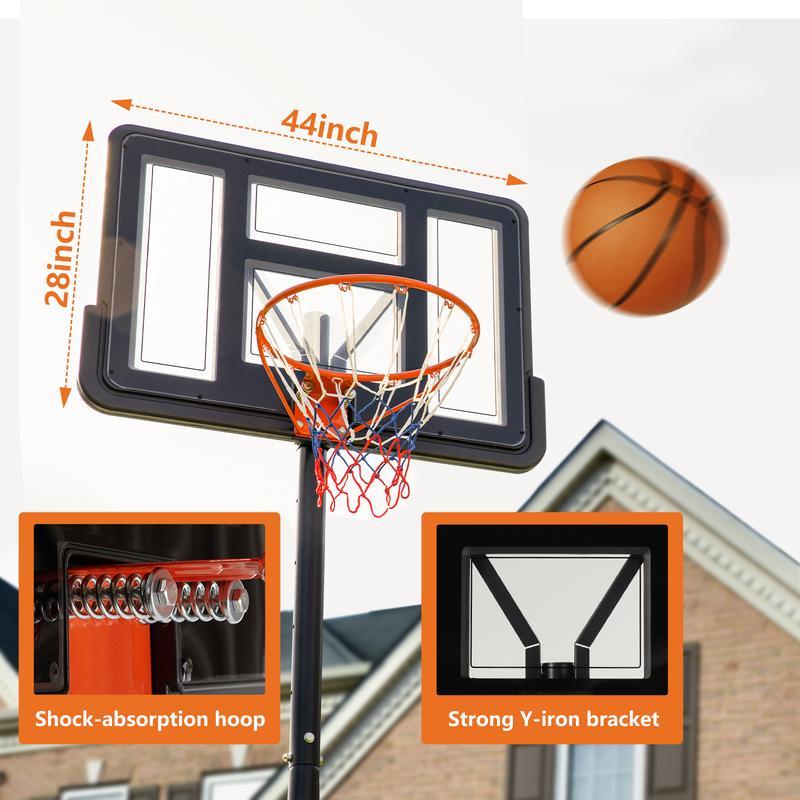 Adjustable Outdoor Basketball Hoop for Kids and Adults 4.2-10ft, with Shatterproof Backboard & Rust-Proof Steel Poles