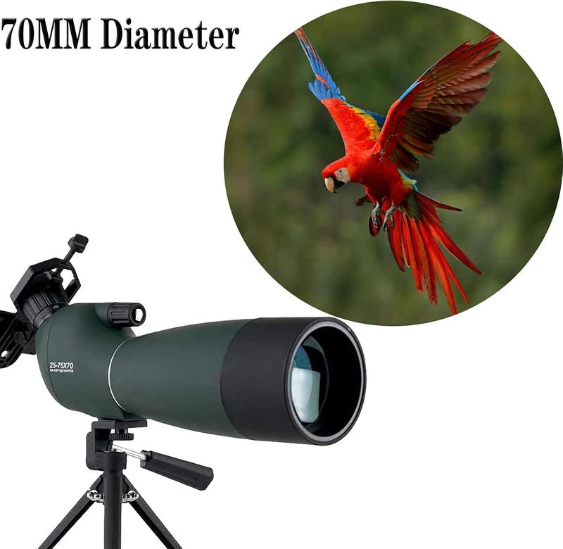 SV28 Spotting Scopes with Tripod, Angled 25-75x70mm Spotter Scope with Phone Adapter, Waterproof Fogproof Spotting Scope for Bird Watching, Target Shooting, Wildlife Viewing