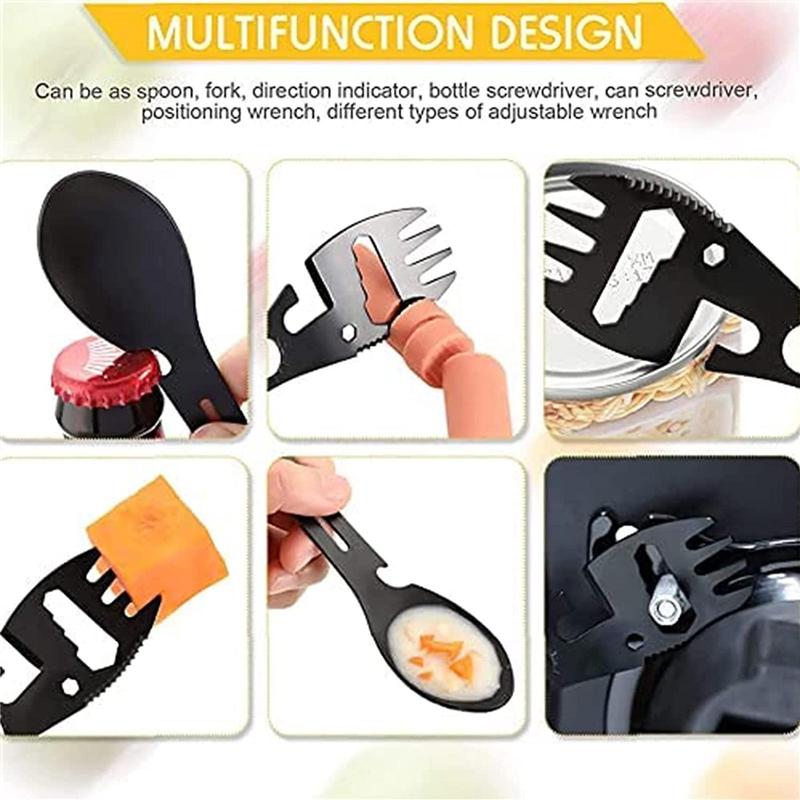 10 in 1 Multi-functional Portable Camping Tool, Stainless Steel Multifunction Spoon Fork, Survival Tools, Garden Tools