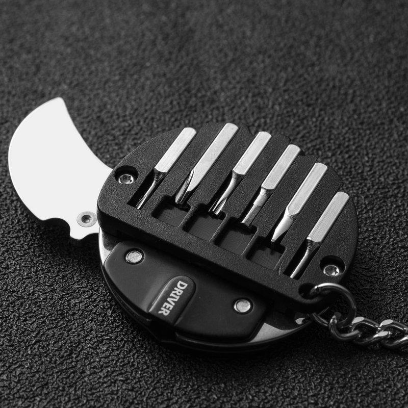 6-in-1 Mini Stainless Steel Multi-Tool with Keychain - Knife, Screwdrivers, and More for Outdoor, Home, and Automotive Use