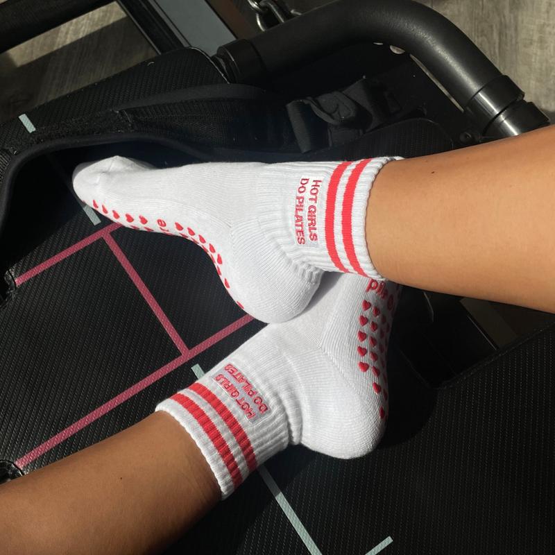 Hot Girls Do Pilates Sock - White Red for Women