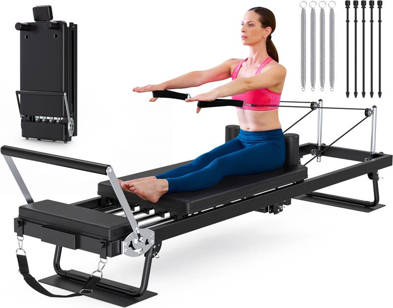 Foldable Pilates Reformer, Pilates Machine & Equipment for Gym Workout and Home Use, Suitable for Intermediate and Beginners Users