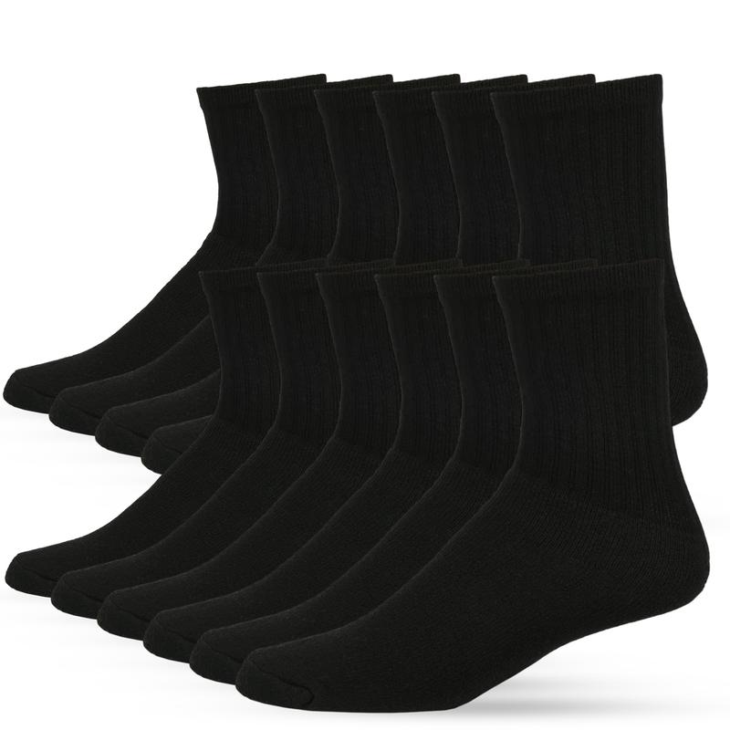 12 Pairs Unisex Sport Crew Socks Cotton Blend Solid Color Athletic Sports Workout Running Socks Comfort Cozy Sweat-absorbing Anti-Slip Comfy Sport Crew Socks Value Pack sports socks