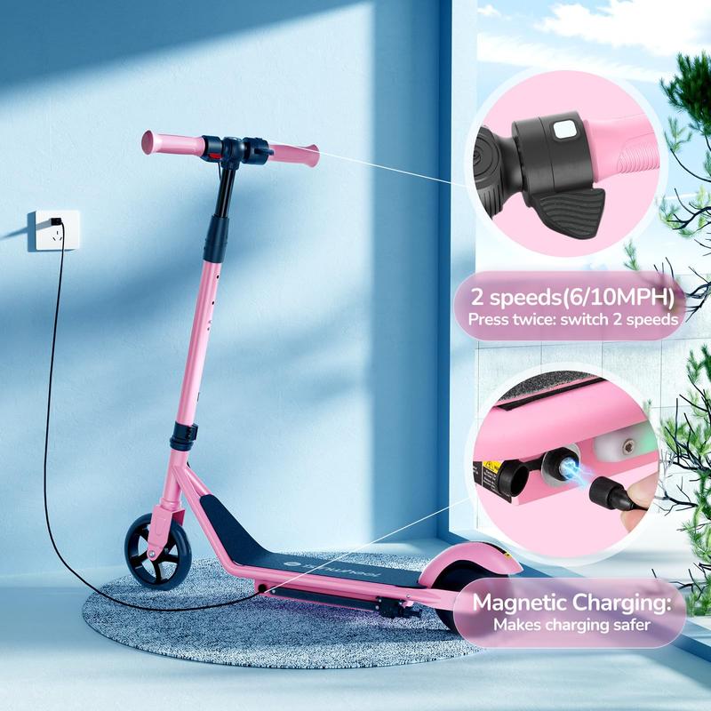 S2 Portable Folding Eletric Scooter for Kids Ages 6-14, 150W Motor, Adjustable Speed and Height, Colorful Lights, Double Brake, Kids Electric Scooter with Magnetic Charging, Gifts for Kids