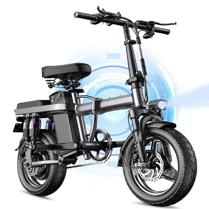 Ebike For Commuter 14'' Folding Electric Bike For Adult Peak Motor 48V 500W Powerful Electric Bicycle With Passenger Seat 20MPH Fast E-Bicycle Bike