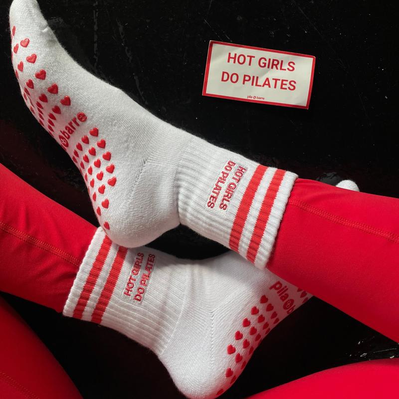 Hot Girls Do Pilates Sock - White Red for Women