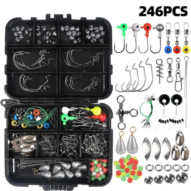 Fishing Hook & Ring & Lead Pendant Set, 246pcs box Fishing Accessories for Outdoor Fishing [package List As Picture Shown], Fishing Lures, Fishing Gear Fishing Equipment Fishing Gifts for Men, Fishing Stuff, Fall Gift, Christmas Gift