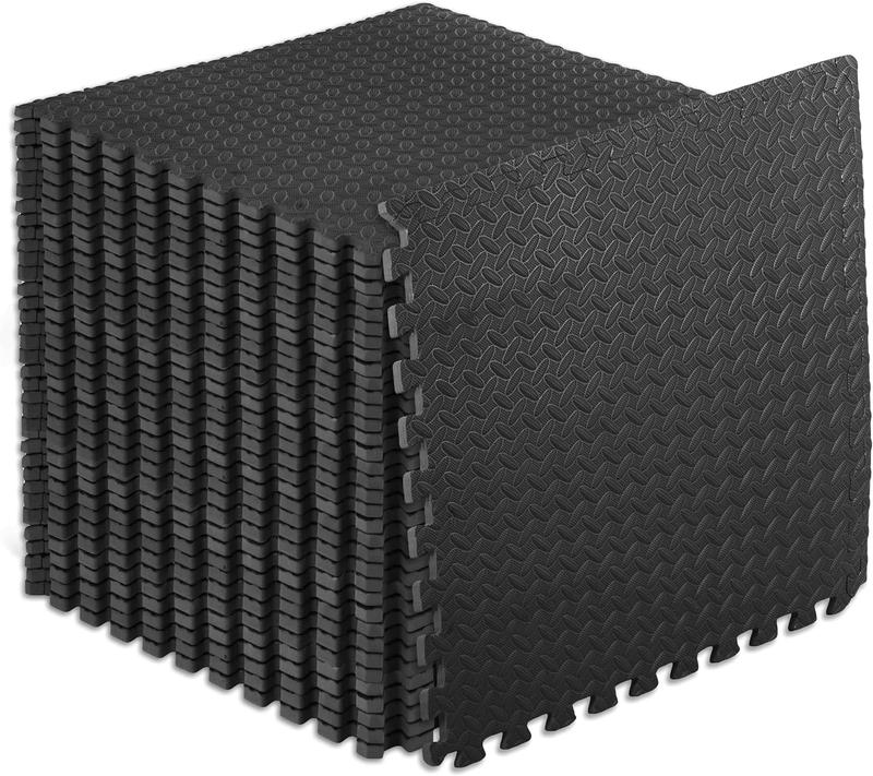 EVA Interlocking Foam Floor Tiles for Home Gym & Kids - Puzzle Exercise Mat ½ in, Floor Padding by Workout Equipment, 24 in x 24 in, Black