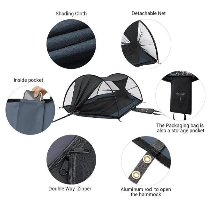 3-in-1 Camping Hammock Tent - Portable Black Hammock with 550lbs Max Load Capacity