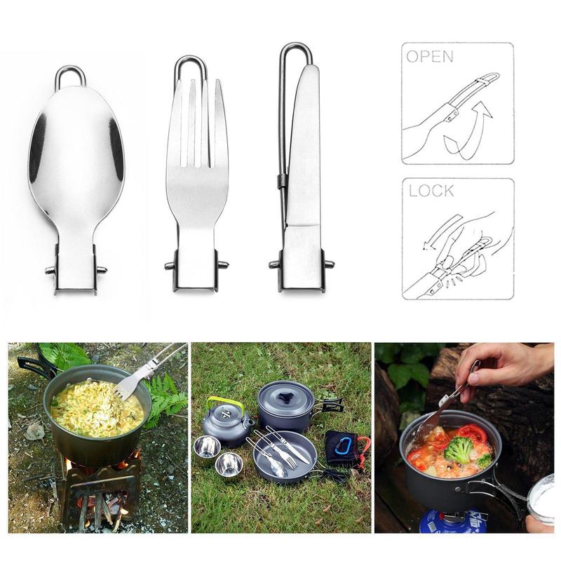 Stainless Steel Folding Cutlery Set, 1 Set Portable Folding Spoon & Fork & Knife Set, Professional Outdoor Tableware for Camping & Hiking