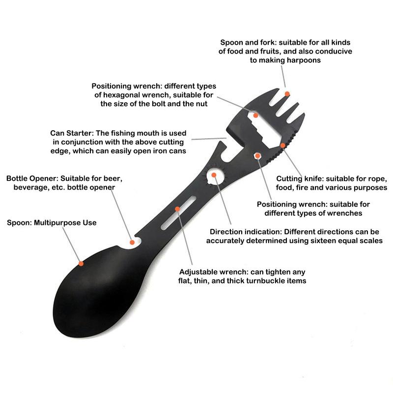 10 in 1 Multi-functional Portable Camping Tool, Stainless Steel Multifunction Spoon Fork, Survival Tools, Garden Tools