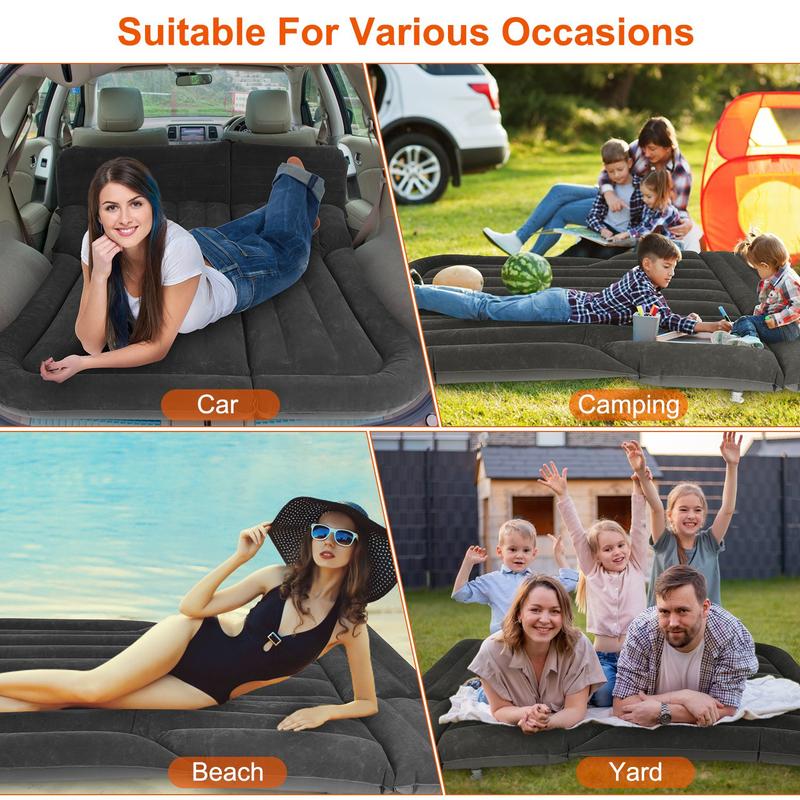 Air Mattress,SUV Air Mattress Thickened Camping Bed Cushion with Pillow Air Pump Storage Bag PVC Flocked Car Bed for Home Car Travel Camping (Grey)