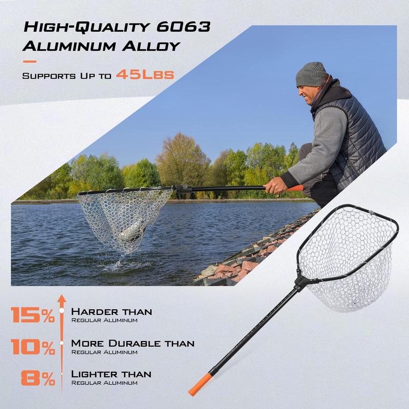 KastKing Brutus Fishing Net, Foldable Extendable Fish Landing Net, Lightweight & Portable Fishing Net with Soft EVA Foam Handle, Holds up to 44lbs 20KG, Fish-Friendly Mesh for a Safe Release