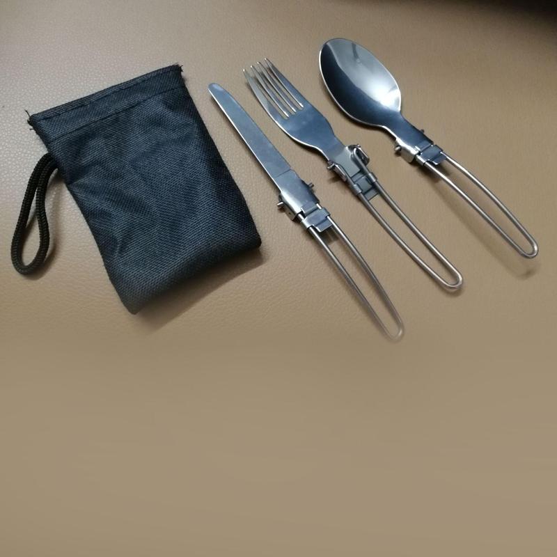 Stainless Steel Folding Cutlery Set, 1 Set Portable Folding Spoon & Fork & Knife Set, Professional Outdoor Tableware for Camping & Hiking