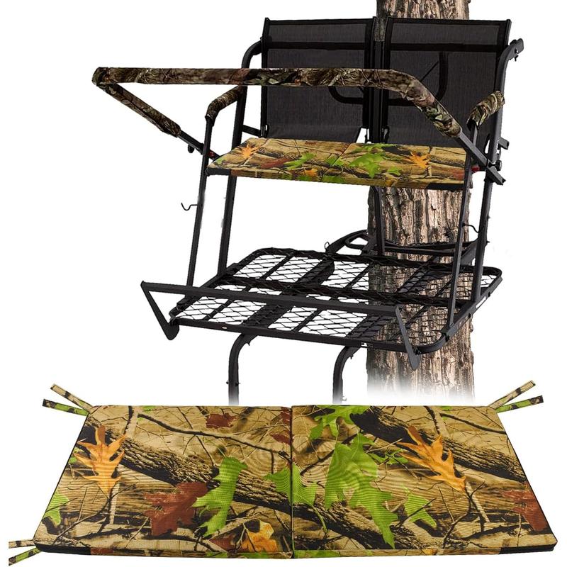 Foldable Two Man Tree Stand Seat Cushion, 33.5''*13'' Camo Ladder Tree Stand Seat Replacement Pad Waterproof Deer Hunting Seat Cushion for Camping Fishing Hiking Outdoor Activities