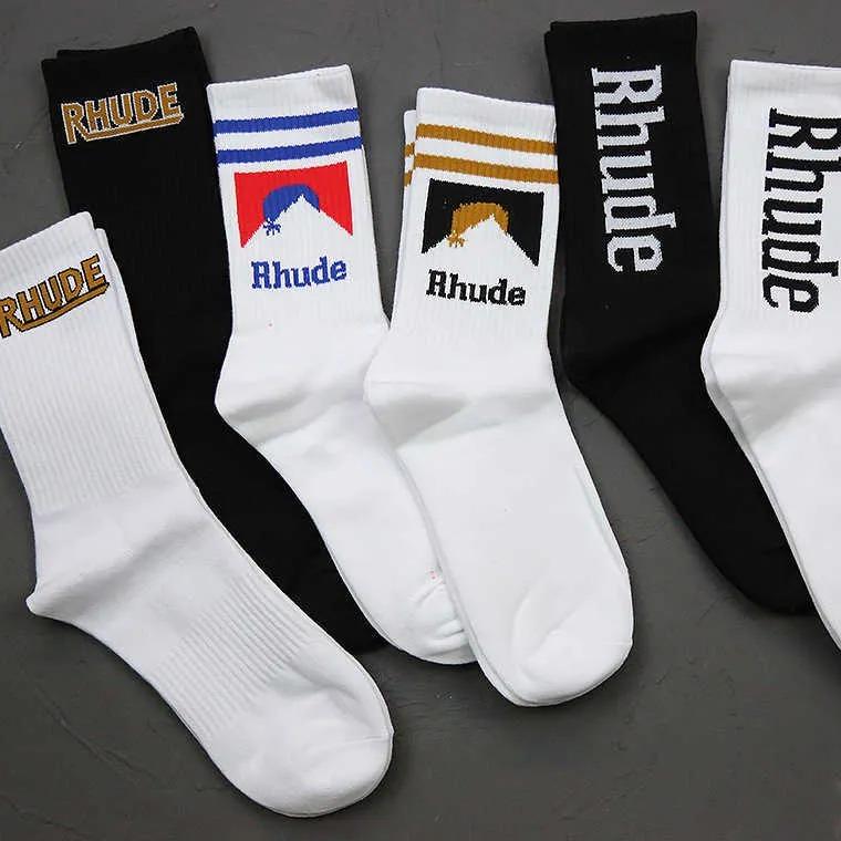 Rhude for Men Women 5-Pair Funny Letter Cotton CrewSocks sport socks grip socksfootball socks