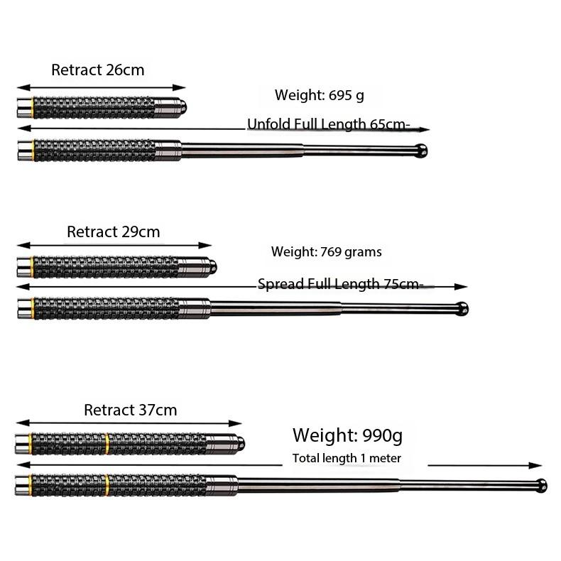 The new three-layer telescopic cane is suitable for hiking and outdoor defense. It is made of alloy steel, sturdy, durable, and versatile.