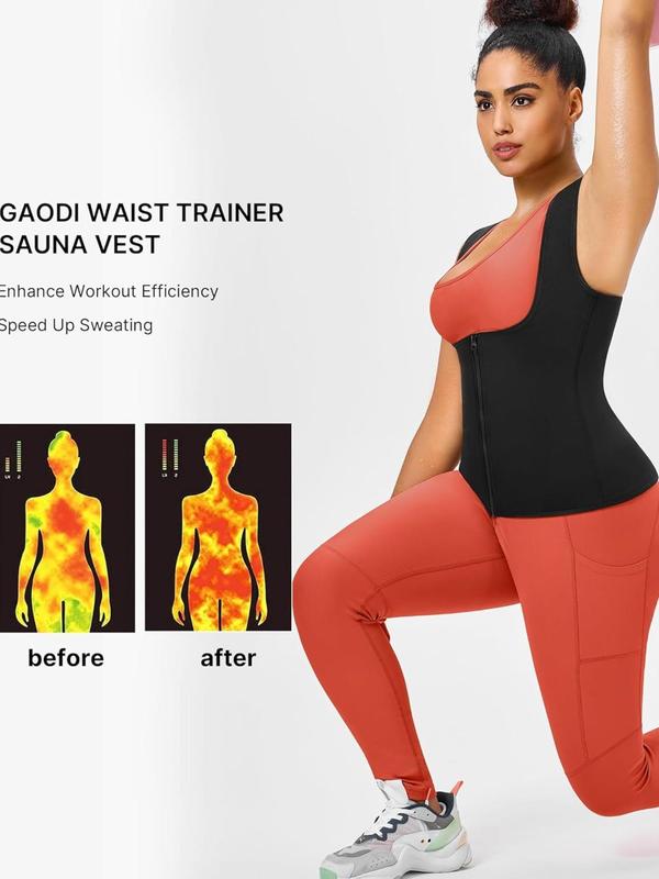 Women's Solid Zipper Sauna Tank Top, Sporty Sleeveless Top for Workout Gym Exercise, Ladies Sportswear for All Seasons