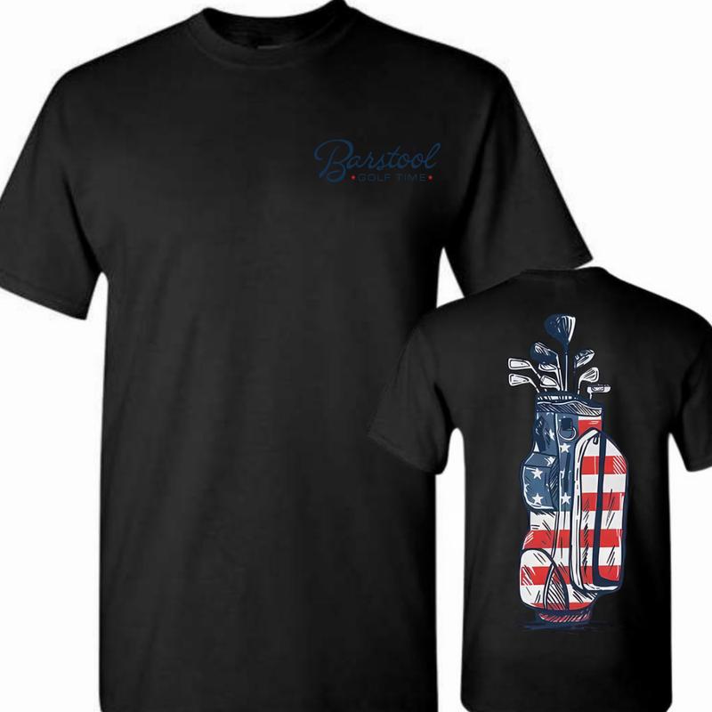 Barstool Golf Time T-Shirt, Patriotic Golf Bag Design for Golf Enthusiasts, Premium White Tee with American Flag Golf Bag Print, Perfect for Golfers and Casual Wear, Comfortable and Durable Unisex Apparel