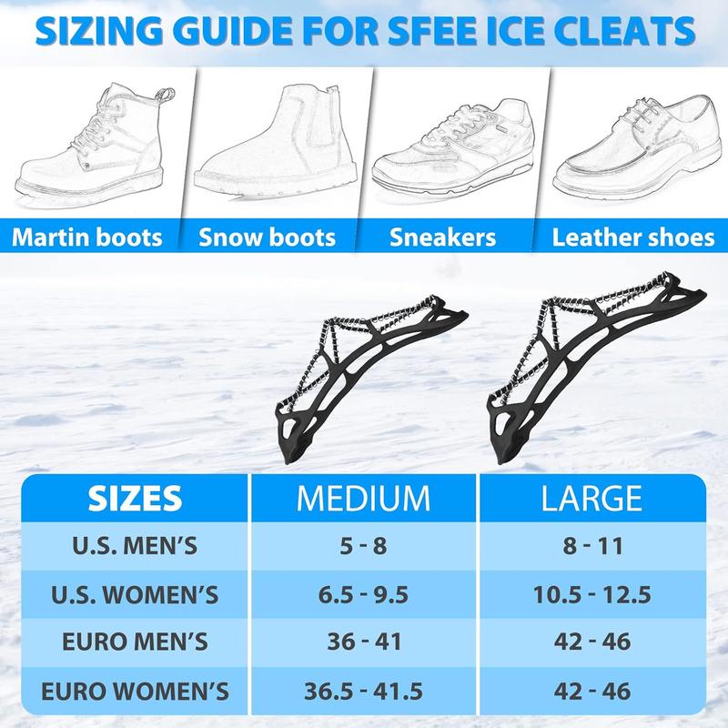 Ice Cleats for Walking on Ice Snow Grips Crampons Traction for Shoes Boots, Anti-Slip Portable Flexible Footwear for Walking Climbing Hiking Fishing Outdoor Running with 2 Adjustable Straps