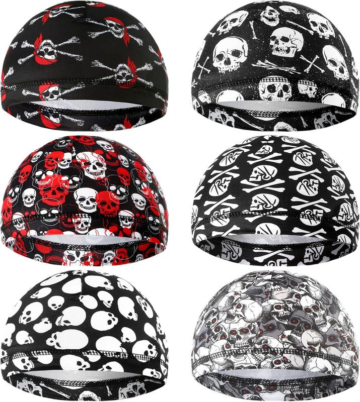 6 count Men Cooling Skull Cap Helmet Liner Sweat Wicking Beanie Head Wrap Bicycle Cycling Running Hat