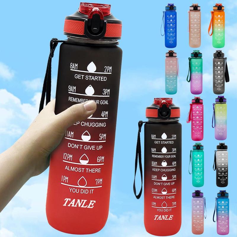 1000ml Sports Water Bottle, Portable Large Capacity Drinking Cup with Straw & Strap for Outdoor Sports School Camping Running, Christmas Gift