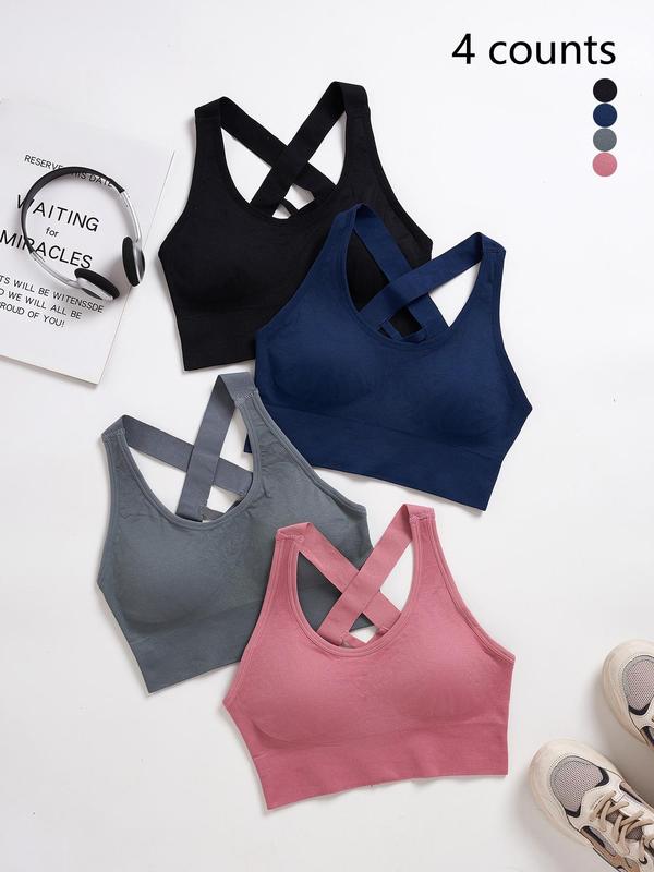 Women's Solid Color Criss Cross Backless Sports Vest, Casual Breathable Scoop Neck Crop Tank Top, Running Vest, Ladies Sportswear Clothing for Yoga Gym Workout, Fall Outfits, Fallfreshness