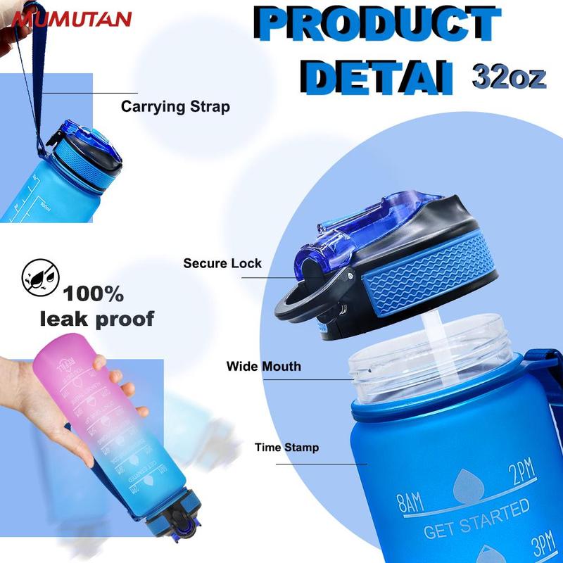 1000ml Sports Water Bottle, Portable Large Capacity Drinking Cup with Straw & Strap for Outdoor Sports School Camping Running, Christmas Gift