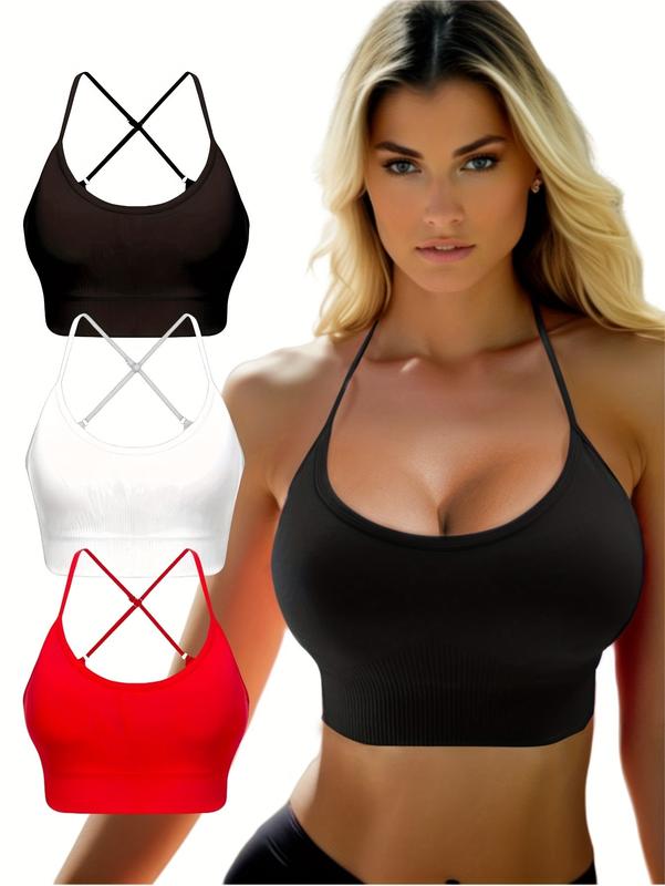 3 pcs Breathable Criss Cross Sports Bra for Women - Sleeveless Yoga Crop Top with Adjustable Straps - Perfect for Fitness and Activewear